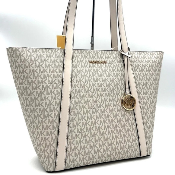 Michael Kors Pratt Large Signature Logo Tote Bag Light Cream Multi - Picture 2 of 11